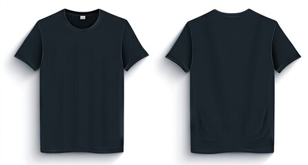 Two views of a dark navy blue t-shirt, front and back, against a white background