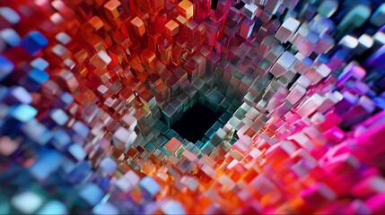 Obraz premium Abstract colorful cube tunnel, creating a vibrant and dynamic visual experience, perfect for modern art and digital design projects
