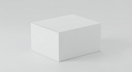 Blank white rectangular cardboard box isolated on a light grey background for product packaging mockup and branding presentation