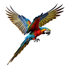 Fototapeta premium Colorful blue and yellow macaw parrot in tropical nature Transparent Background 