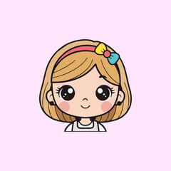 Cute Kawaii Girl Character Vector Illustration with Big Eyes and Bow