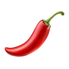 A single red chili pepper with a green stem, isolated on a white background.