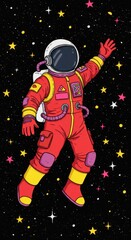 Colorful Cartoon Astronaut in Space