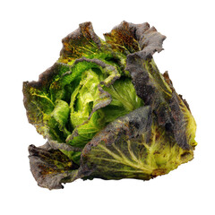 a rotten lettuce, showing detailed textures of decay and moldy surface, on isolated [Transparent Background PNG].
