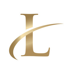 Golden Swooshing letter L Logo with Swoosh Graphic