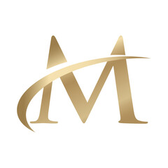 Golden Swooshing letter M Logo with Swoosh Graphic