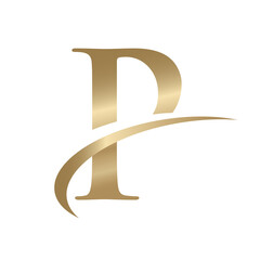 Golden Swooshing letter P Logo with Swoosh Graphic