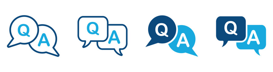 Questions and answers icon with speech bubble and q and a letters.