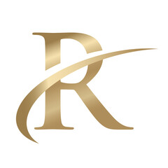 Golden Swooshing letter R Logo with Swoosh Graphic
