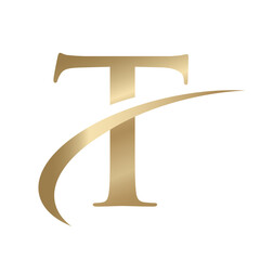 Golden Swooshing letter T Logo with Swoosh Graphic