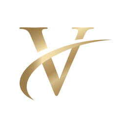 Golden Swooshing letter V Logo with Swoosh Graphic