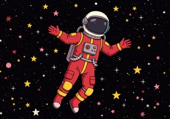 Colorful Cartoon Astronaut in Space