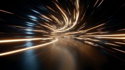 Abstract light trails create a dynamic and energetic scene, ideal for conveying speed, motion, or technological advancement in visual projects