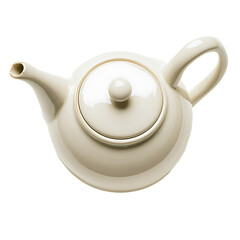Cream Ceramic Teapot with Lid Isolated on White Background