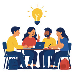 Team brainstorming session with a lightbulb idea