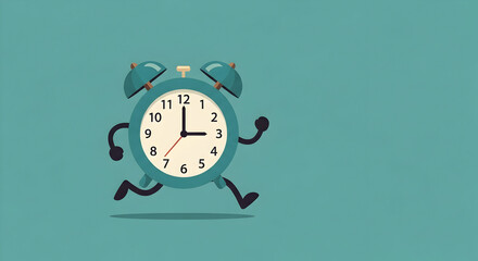 Running Clock Cartoon Illustration Time Management Deadline Hurry Speed Fast Punctuality Efficiency Schedule Organization Productivity Alarm Clock Wake Up Morning Routine