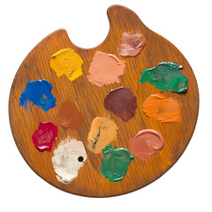 Artist's Wooden Palette with Various Paint Colors