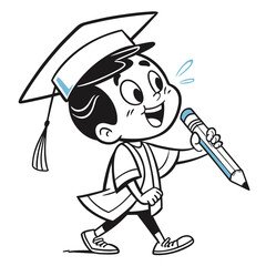 Vector art of a happy graduate in a gown and cap is holding a pencil, he is smiling and looking forward to his future career