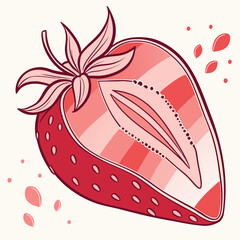 Vector art of a vibrant vector illustration presents a halved strawberry, its rich red tones beautifully offset by the white backdrop