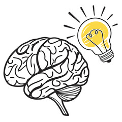 Vector art of brainstorming concept illustration showcasing a human brain alongside a lightbulb, symbolizing ideas, creativity, and innovation