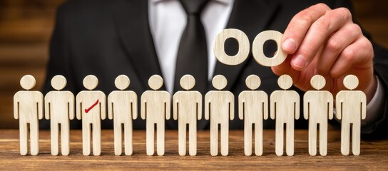 Businessman chooses candidate from a row of wooden figures