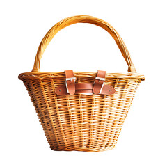 Woven Wicker Basket with Leather Handle and Buckle