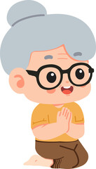 Fototapeta premium Illustration of Grandmother Kneeling with Hands Together flat