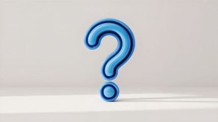 Neon blue question mark bending like rubber band on white surface