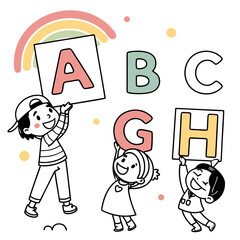 Vector art of joyful children learn the alphabet in a playful and educational setting, , fostering creativity and early childhood development