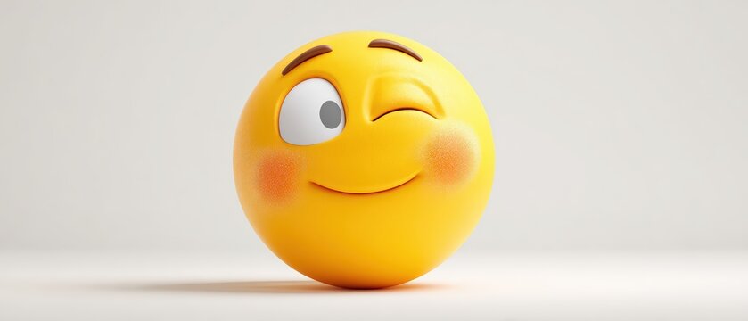 Cheerful yellow emoji ball with a winking face and playful expression on a plain background perfect for digital communication design