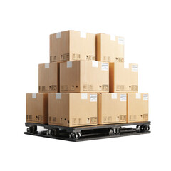  Cardboard boxes on a secured pallet [Transparent Background PNG].