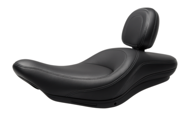 Touring motorcycle seat with integrated backrest and plush cushioning