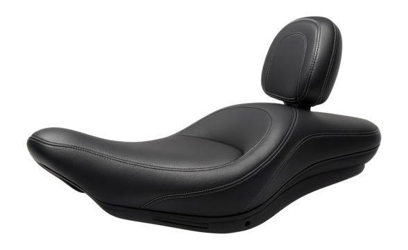 Touring motorcycle seat with integrated backrest and plush cushioning