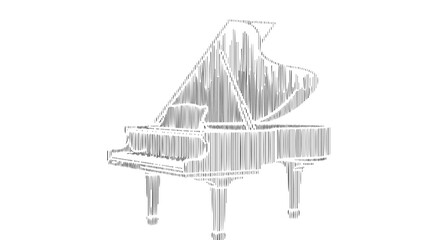 A grand piano is strikingly rendered from a cascade of vertical lines, giving its classic silhouette a modern, resonant, and almost digital texture © Skyframe