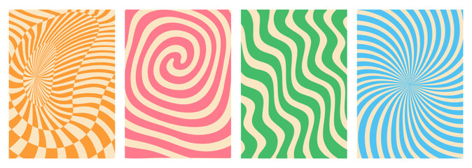 Fototapeta na wymiar Groovy psychedelic backgrounds with abstract checkered pattern. Vector groovy psychedelic Y2K color optical illusion on checkered wavy pattern backgrounds