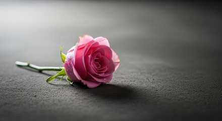 Pink Rose with Water Droplets on Dark Textured Background