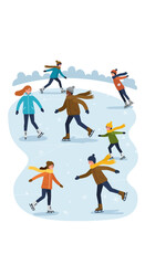 Group of People Ice Skating on a Winter Day Illustration.