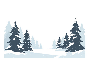 Winter Landscape with SnowCovered Evergreen Trees in a Minimalist Style.