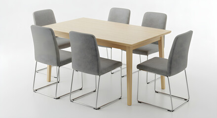 Modern Dining Table Set with Chairs Isolated on White Background
