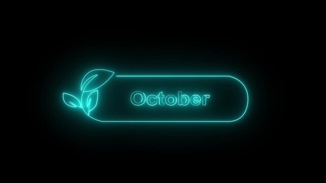 Neon October text animation. October neon looping animation. October month of year. Ideal for month Calendar Icons, i Phone Themes and Digital Graphics. October month neon line text concept.