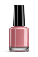 Nail polish bottle with a black cap pink polish  a clear base