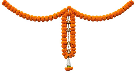 Marigold Garland: A vibrant orange marigold garland, often seen in festive celebrations, offering a touch of warmth and beauty.