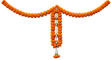 Marigold Garland: A vibrant orange marigold garland, often seen in festive celebrations, offering a touch of warmth and beauty.