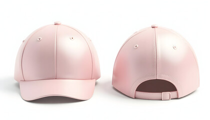 Fototapeta premium Two Pink Caps Isolated on White Background Front and Back View