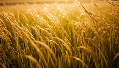 Golden Field of Tall Grasses Illuminated by Sunset