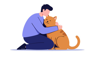 A man lovingly embraces a ginger cat, a heartwarming scene of affection.