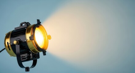 Professional Stage Spotlight with Bright Light Beam on Blue Background