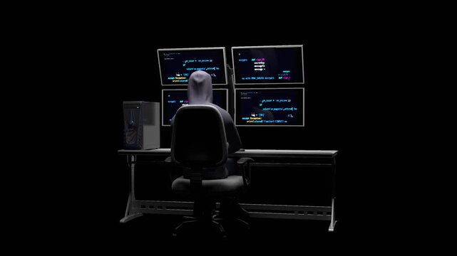 3D Animation of Hacker in Hood in Darknet | Alpha Channel