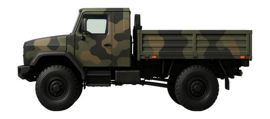 Fototapeta premium Two-axle military truck with camouflage paint and reinforced bumper
