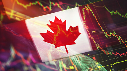 Canadian flag overlay with financial data visualization Generative AI